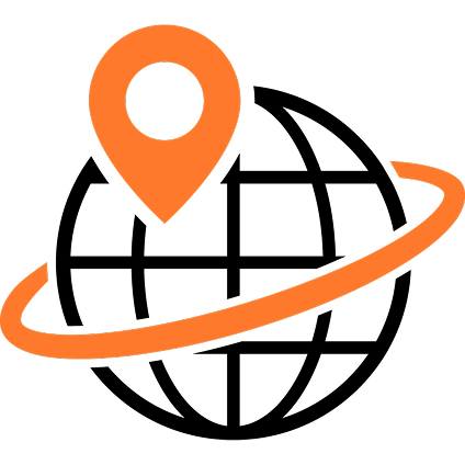 在世界地图上，有三个地方被标示出来，还有一个绕着地球转的箭头。